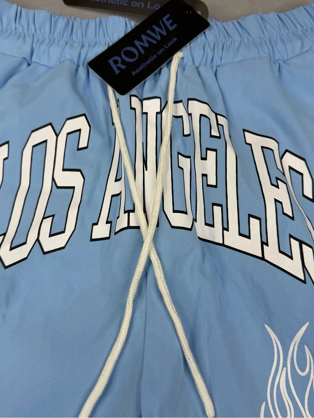 ROMWE Los Angeles Graphic Basketball Shorts Men’s M Blue Y2K NWT Drawstring